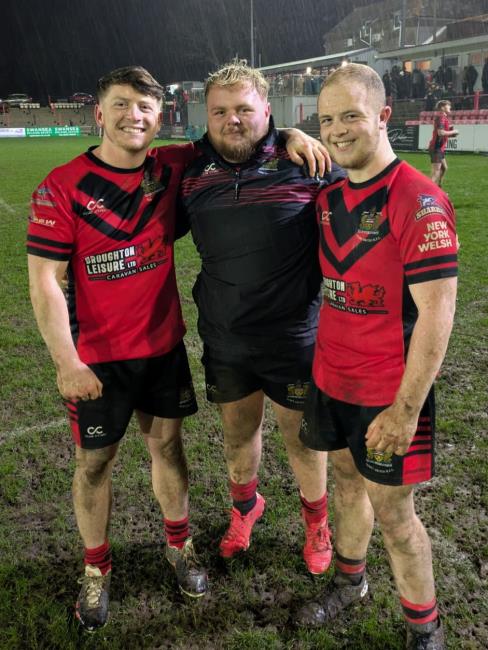 Tenby try scorers - Connor Keir, Iwan Duffy and James Morgan Tenby try scorers - Connor Keir, Iwan Duffy and James Morgan